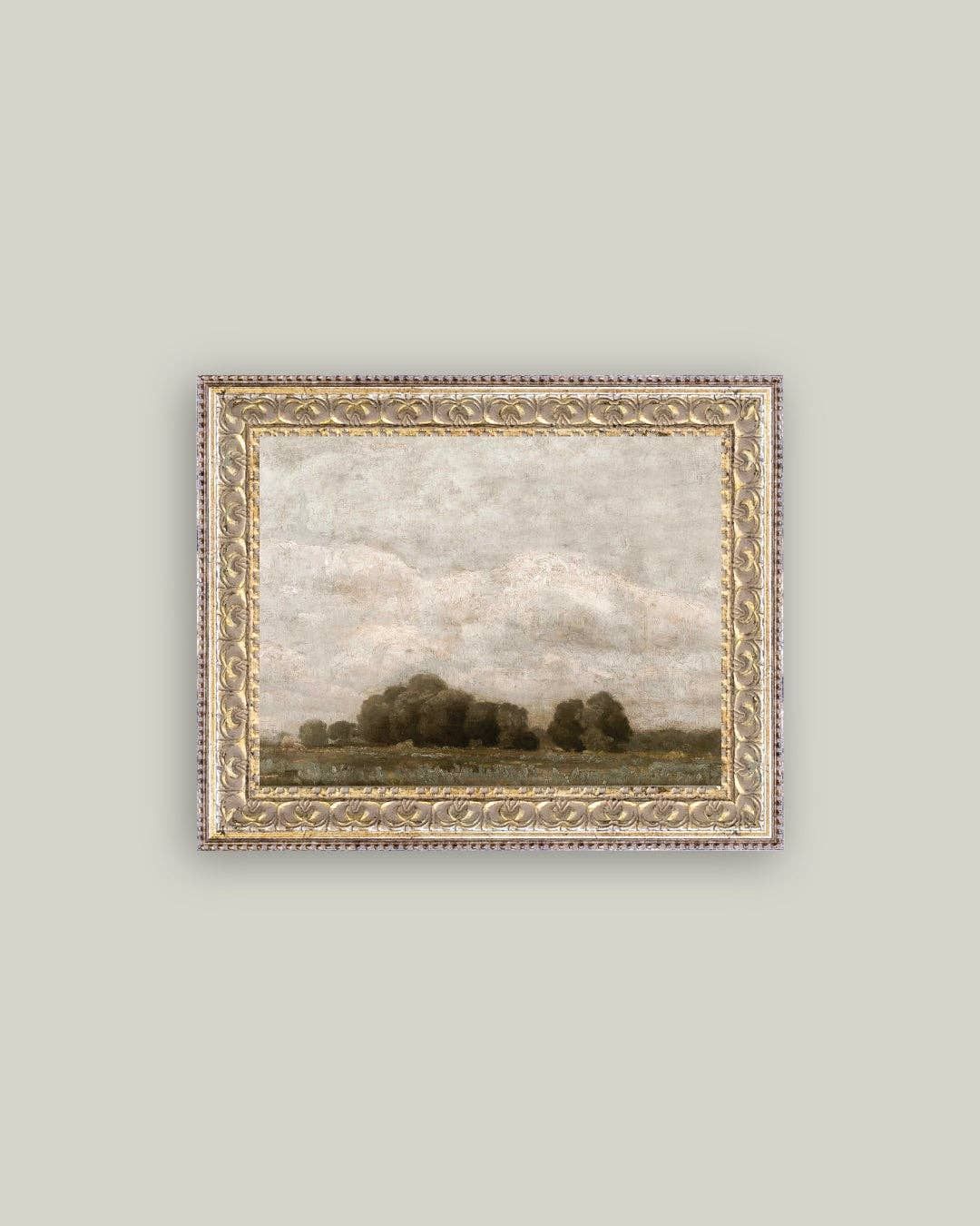 Tree and Cloud Landscape Framed Antique Art, Size: 10x8