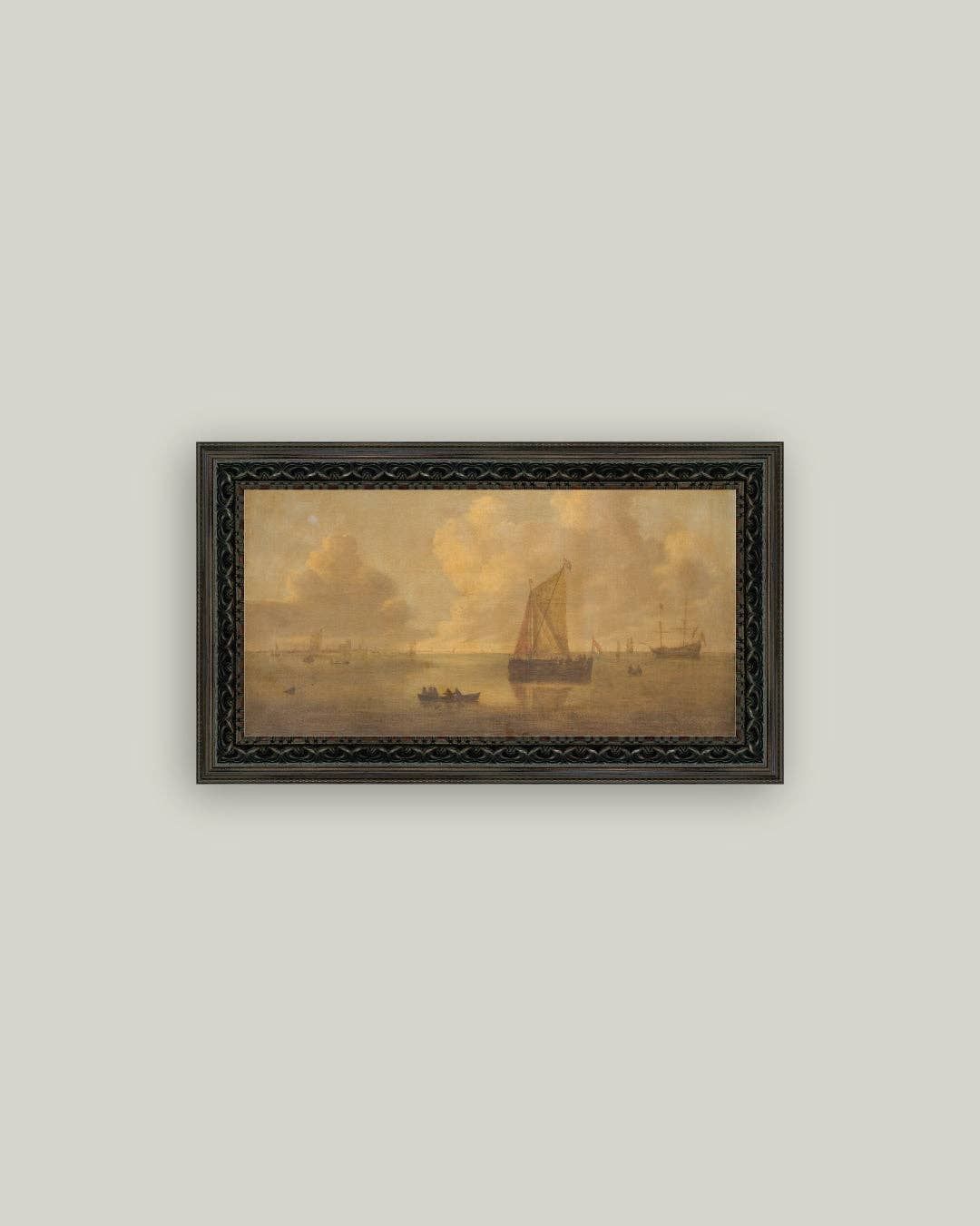 Seascape Town Framed Antique Art, Frame Size: 12x7