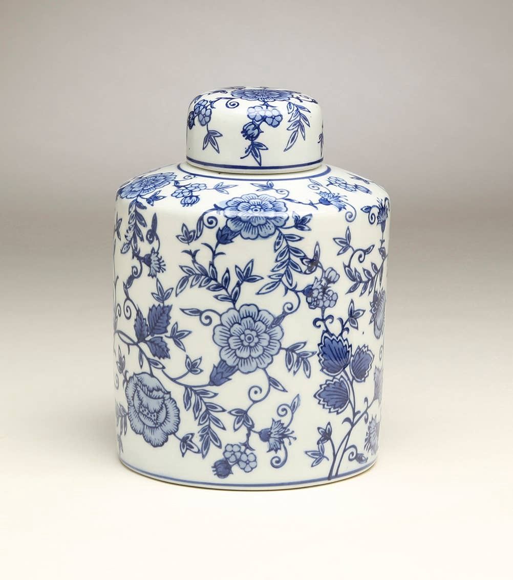 Blue &amp; White Floral 8" Jar