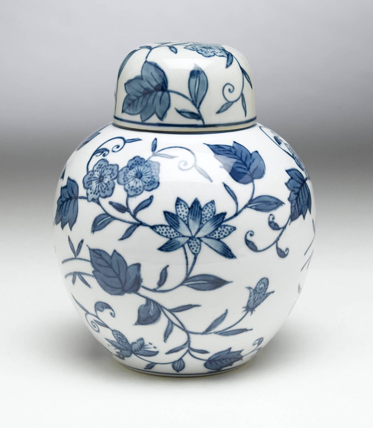 Blue &amp; White Floral 8" Jar - White Porcelain Jar
