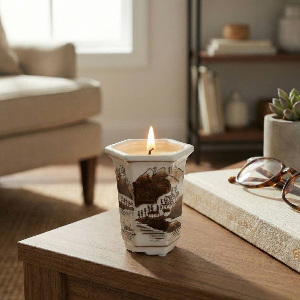Scented Candle - Sage &amp; Eucalyptus Soy Wax Brown Ceramic,6Oz