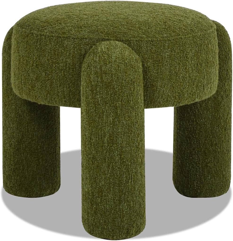 Hugo 20.5" Round Fully Upholstered Ottoman, Color: Moss Green