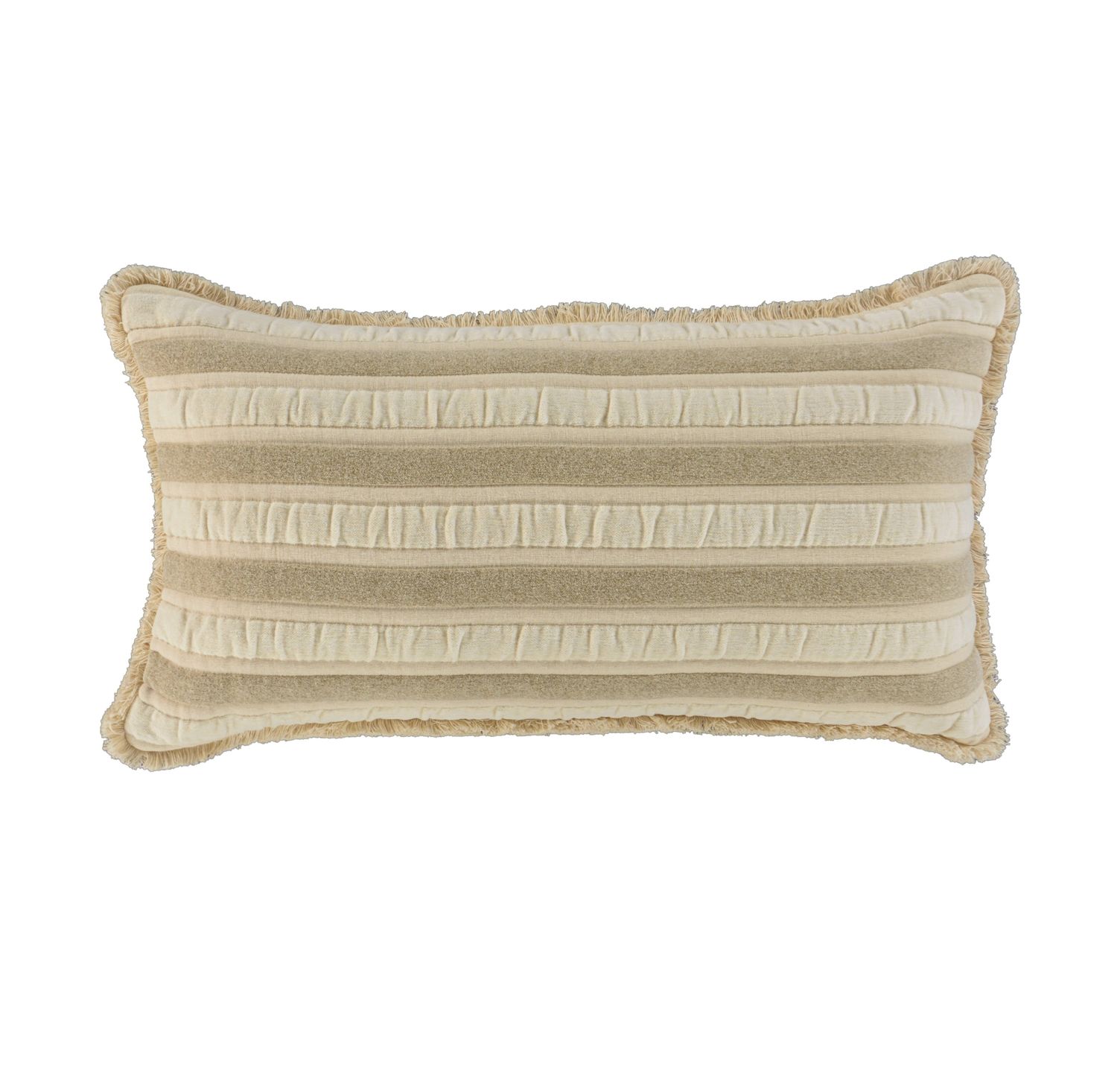 Beige Striped 14"x26" Cotton Lumbar Throw Pillow