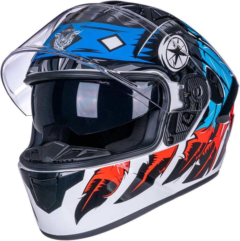 VCOROS X9 Casco de motocicleta de cara completa con visera interior y Bluetooth Space CERT DOT