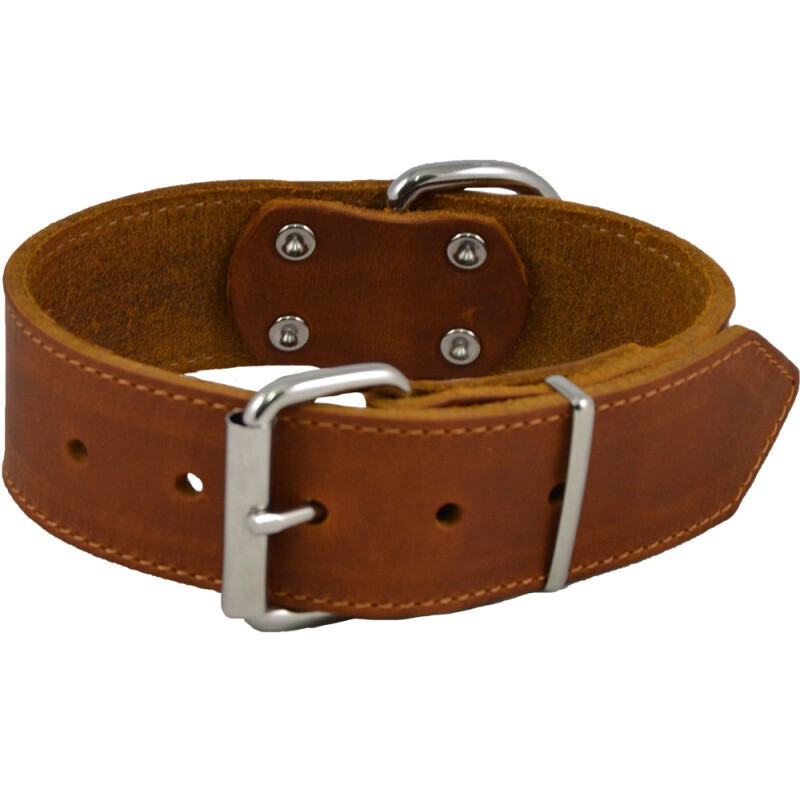 J&amp;V Vetlederen halsband cognac 18mmx45cm