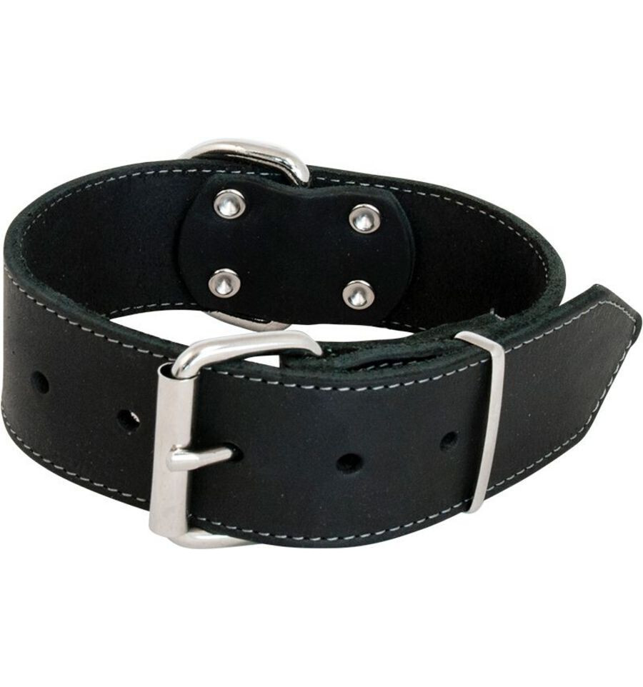 JV Lederen brede halsband zwart 30mmx45cm