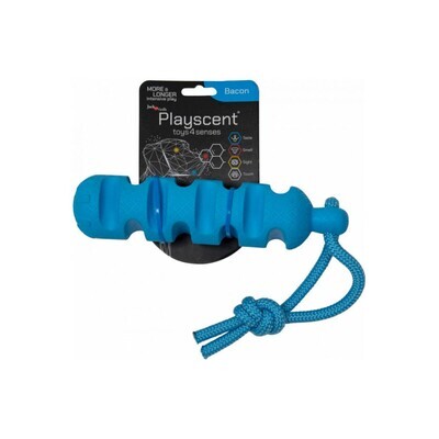 Playscent bacon rubbere dummy met touw 24cm