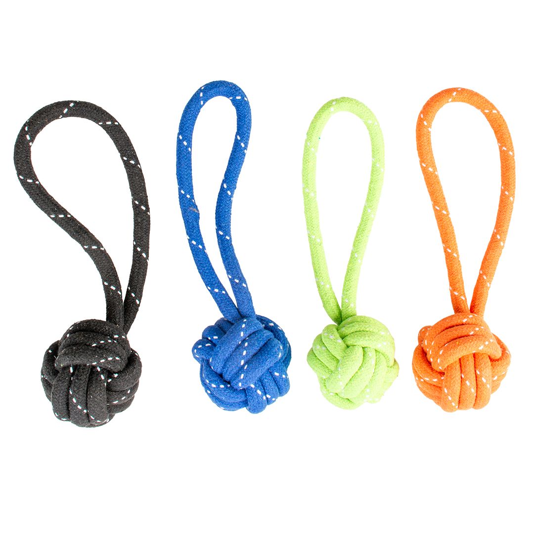 Scooby touw dummy bal met lus 44x7,6x7,6cm
gemengde kleuren