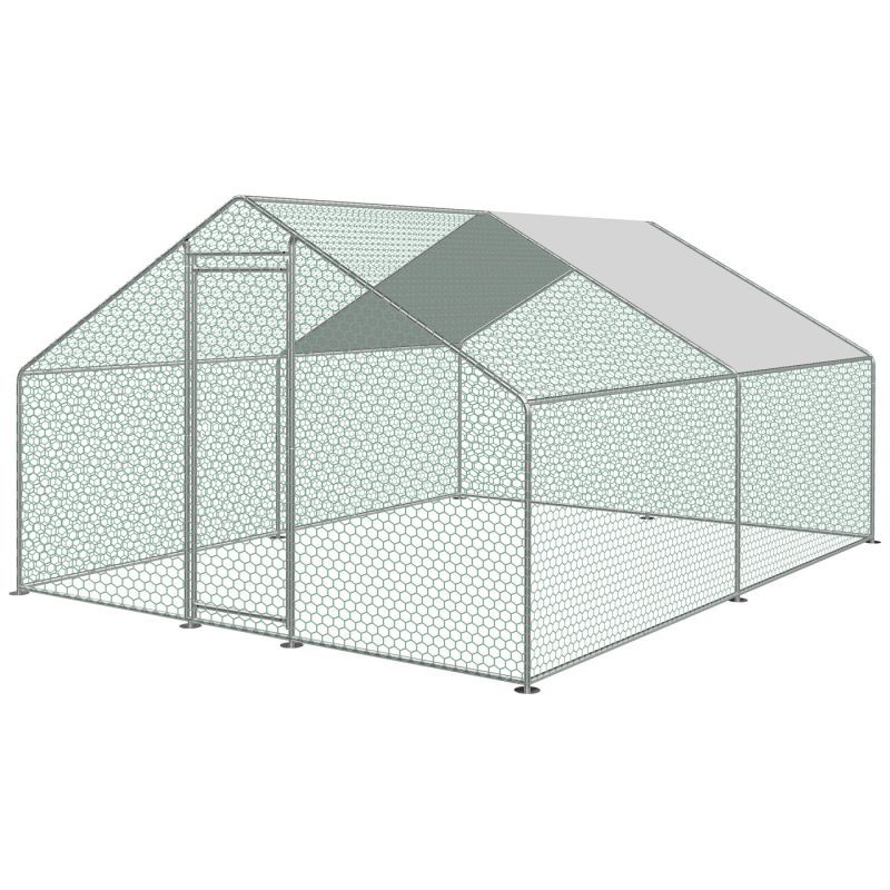 Kippenren / voliére 4 x 3 x 2 m puntdak  incl draad en zeil