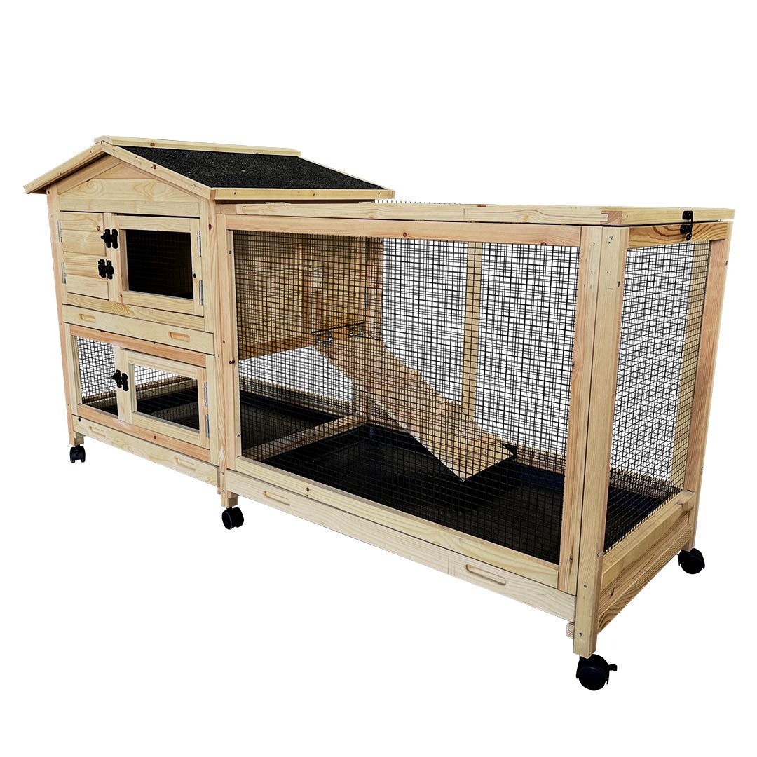 Konijnenhok met wielen Hoppy Pinus 157x57x85cm