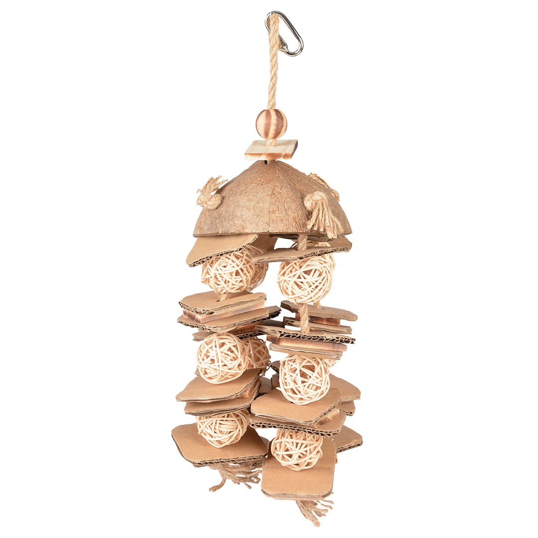 Coconut Jungle hanger met wilgenballetjes &amp; karton 38x15,3x13cm bruin