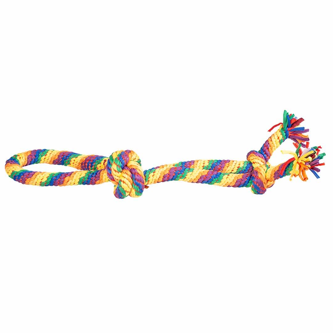Hondenspeeltje sweater touw lus 3 knopen meerkleurig 60x12x7cm
