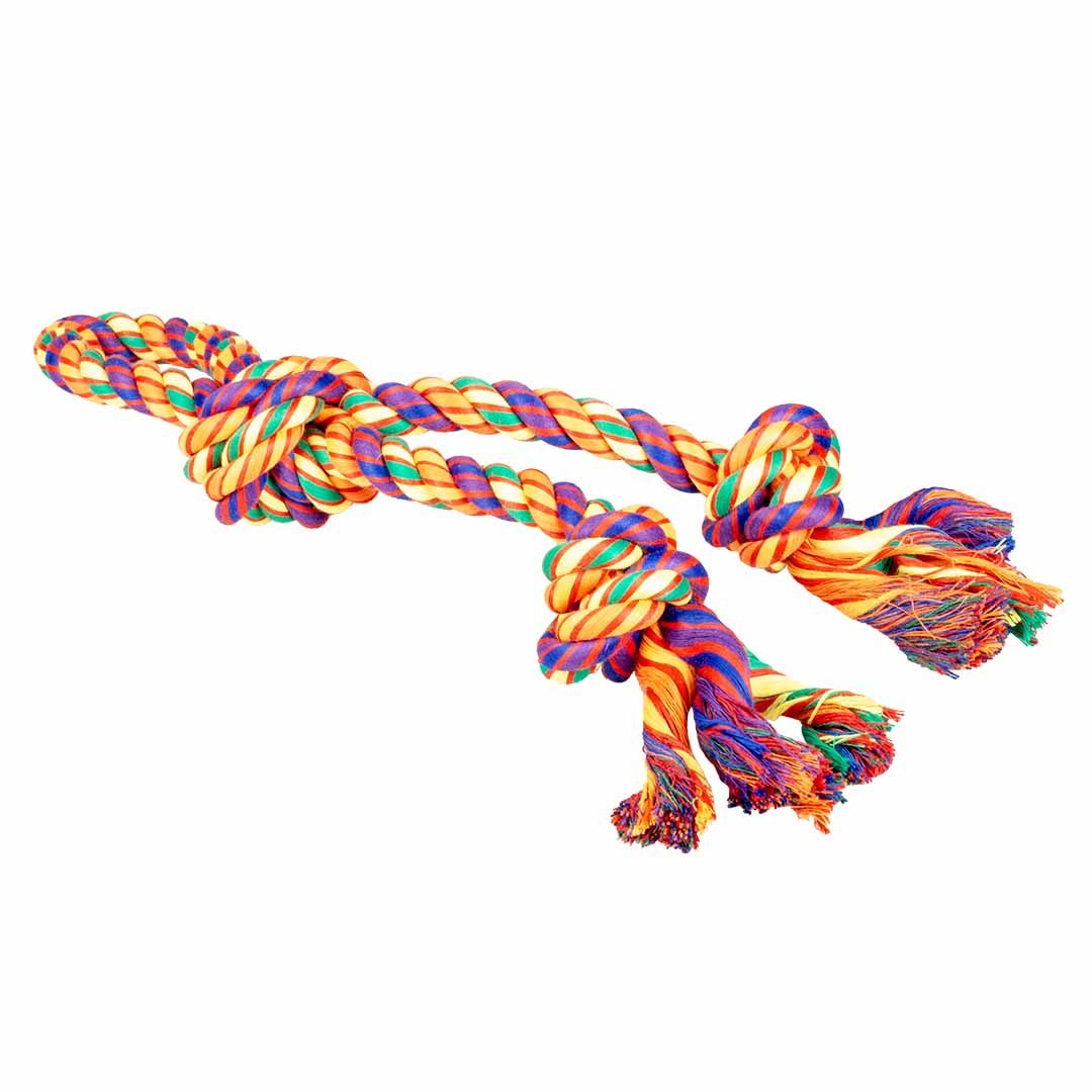 Katoenen touw lus en 3 knopen 42x15x7cm meerkleurig