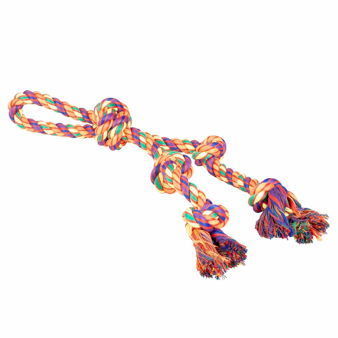 Katoenen touw lus en 5 knopen 52x10x7cm meerkleurig