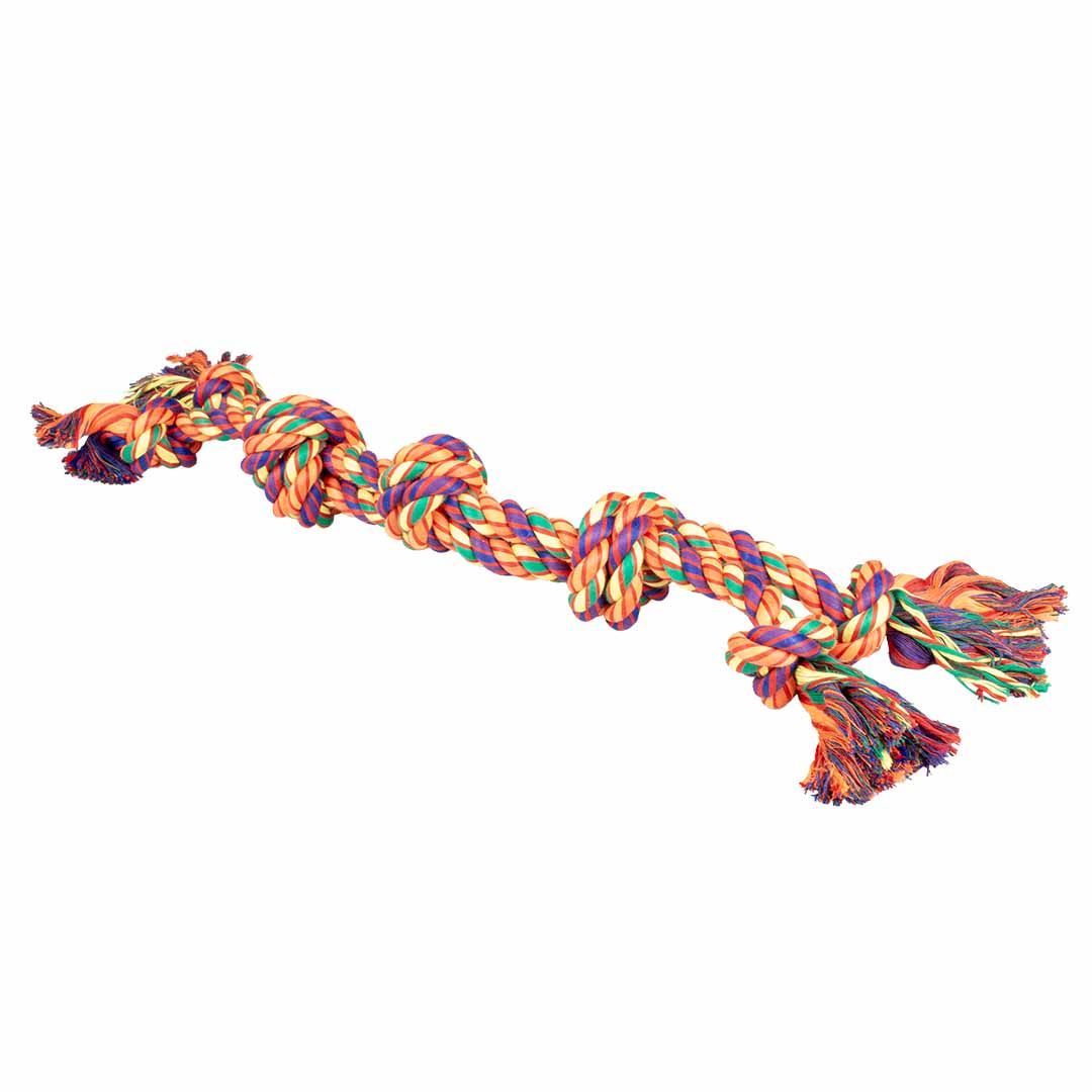 Katoenen touw dubbel 7 knopen 63x12x7cm meerkleurig