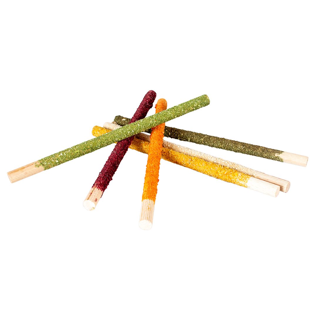Houten knabbelsticks groenten &amp; bloemen 6st - +/-75g meerkleurig