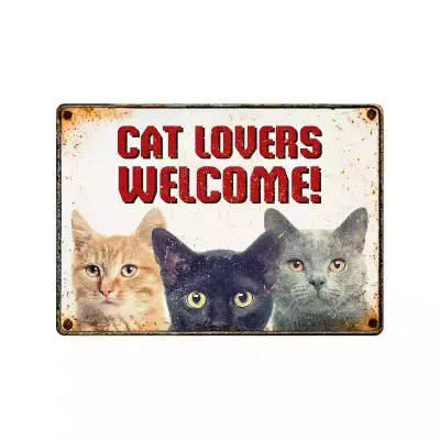 Sign Metal Cat Lovers Welcome