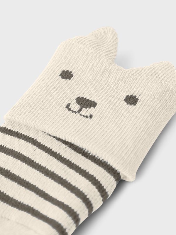 NAME IT Babysok met Dierengezicht – Beige met Strepen 13238490
