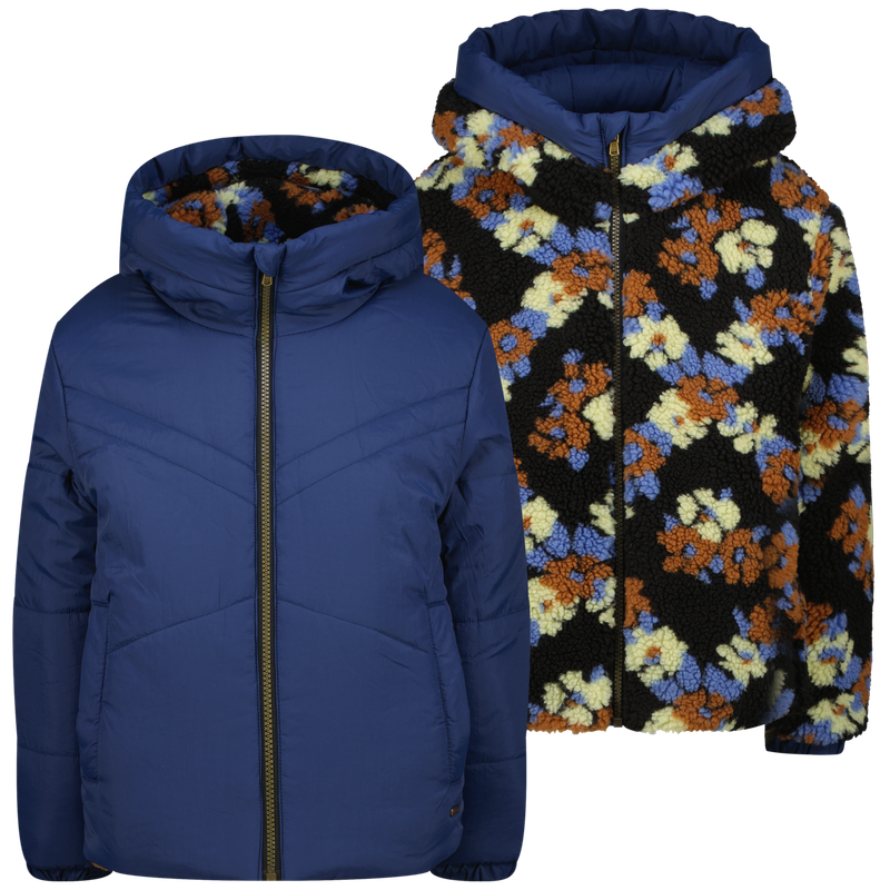Vingino Tara Meisjesjas – Omkeerbaar – Donkerblauw &amp; Teddy Bloemenprint – Winterjas 2-in-1