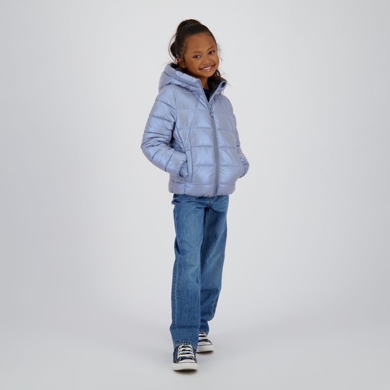 Vingino Tianna Meisjes Winterjas – Metallic Lichtblauw – Gewatteerde Jas met Capuchon