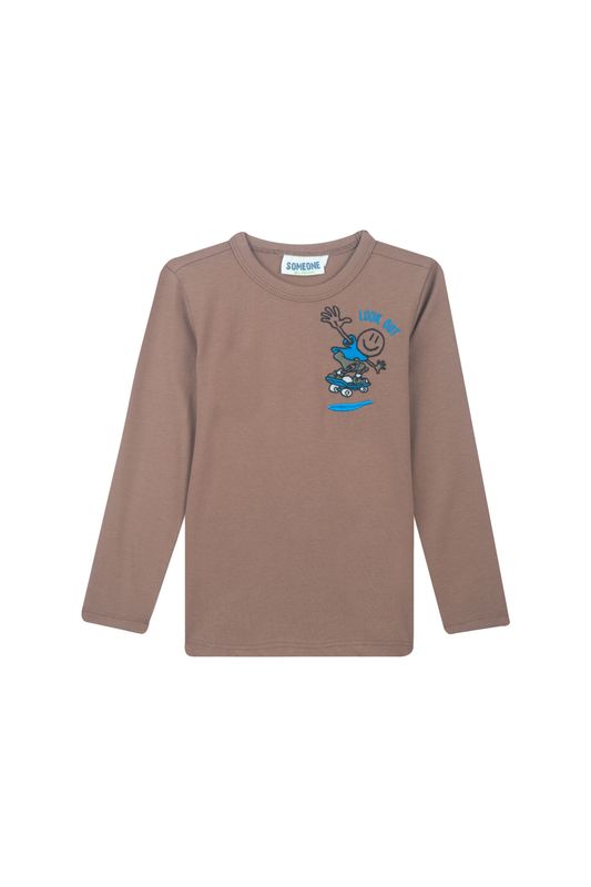 Someone – Jongens Longsleeve Skateboard Print – Bruin