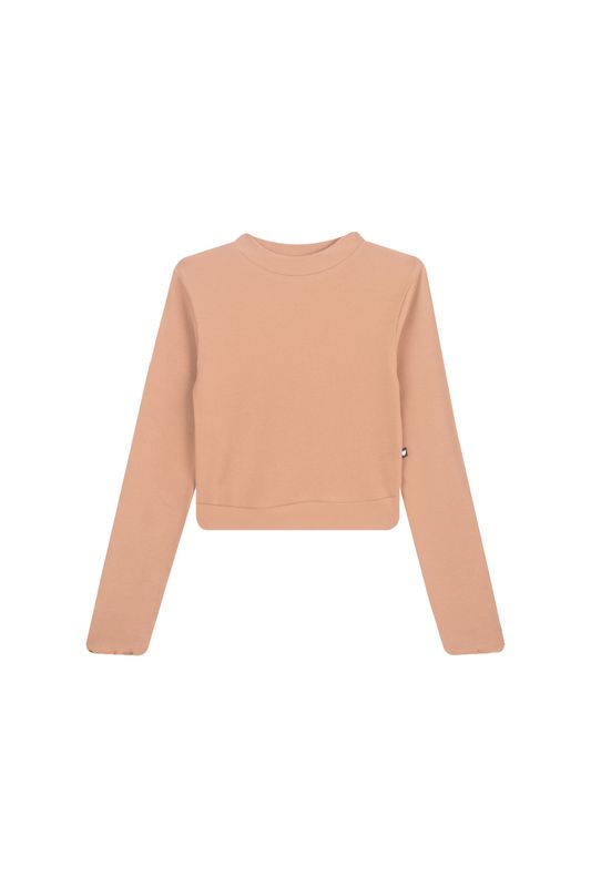 Awesome  longsleeve – cropped model – zandkleurig ribmateriaal