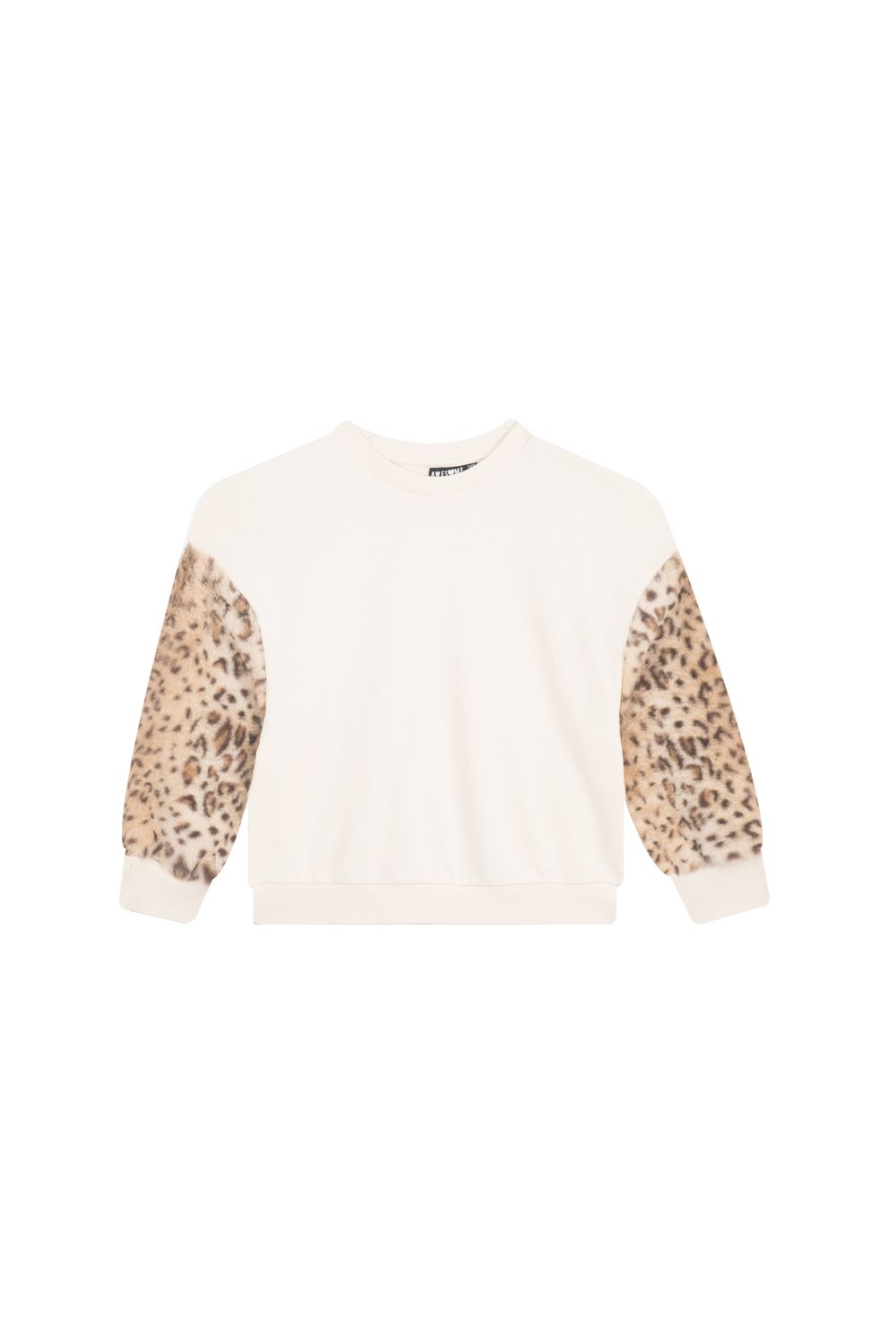 Meisjes Sweater met Luipaardmouwen – Crèmekleurige Trui – AWESONE