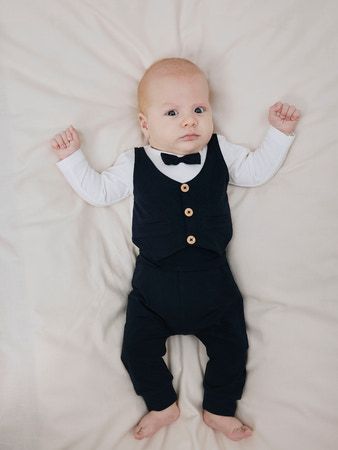 NAME IT Baby Set – 2-delig - Body met Gilet &amp; Strikje + Broekje - Donkerblauw/Wit 13235553