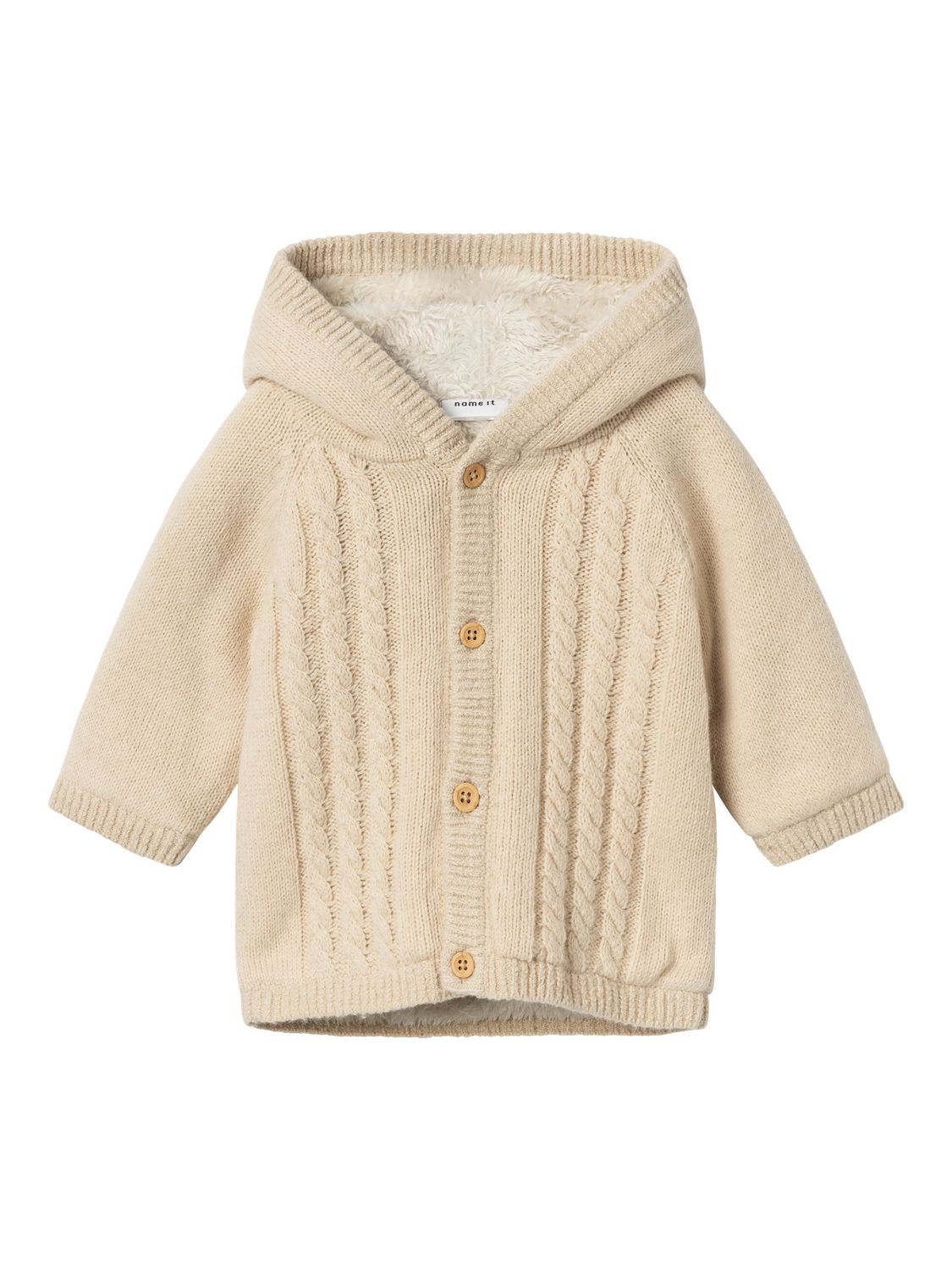NAME IT Gebreid Vest met Capuchon en Fleecevoering – Crème 13233118