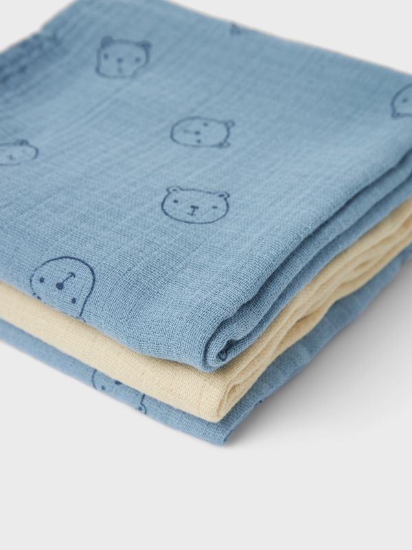 NAME IT Tetradoeken – Set van 3 – Blauw/Crème met Dierenvormen 13233509