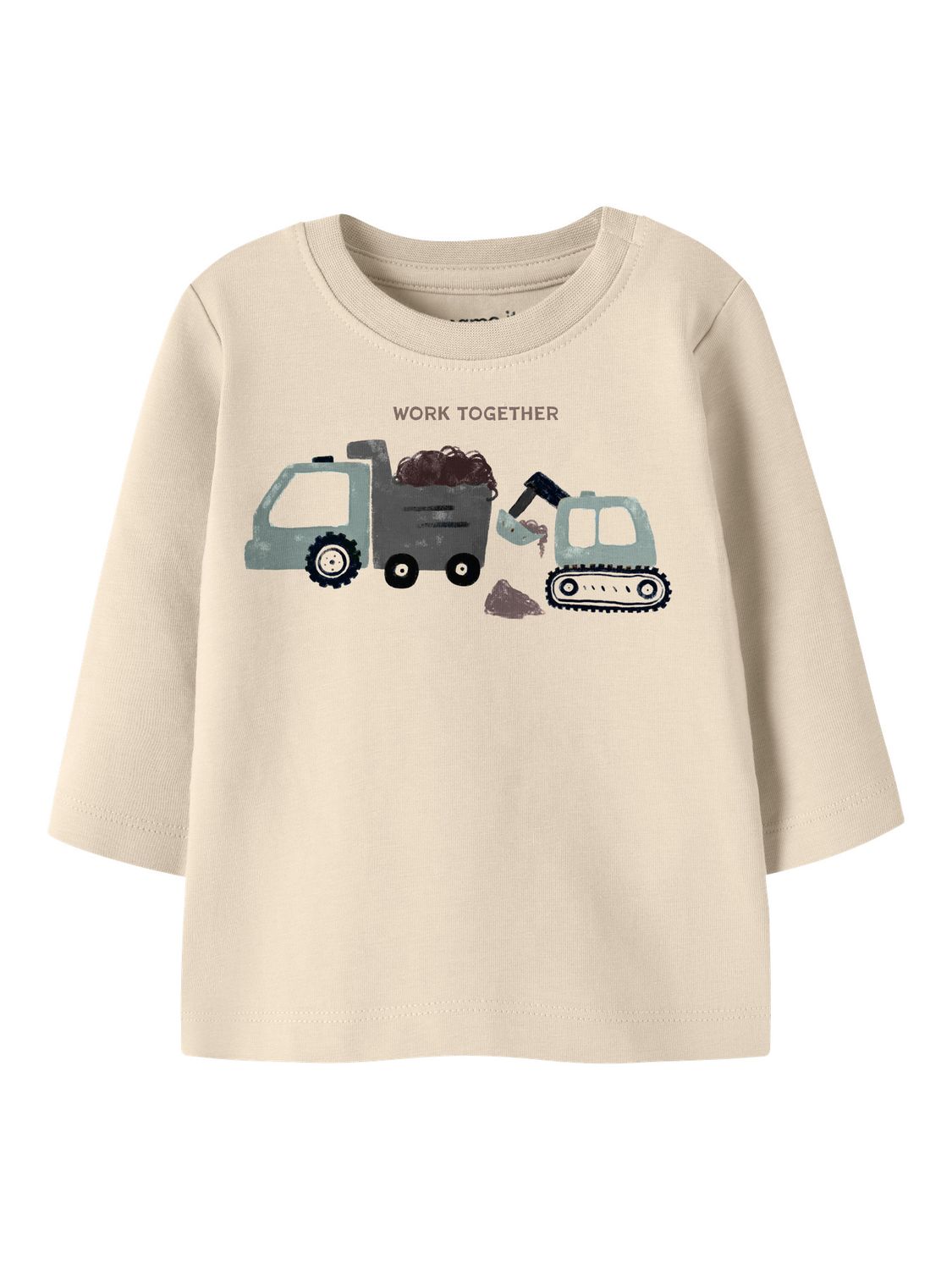 Baby longsleeve met bouwvoertuigen – beige | 13257382