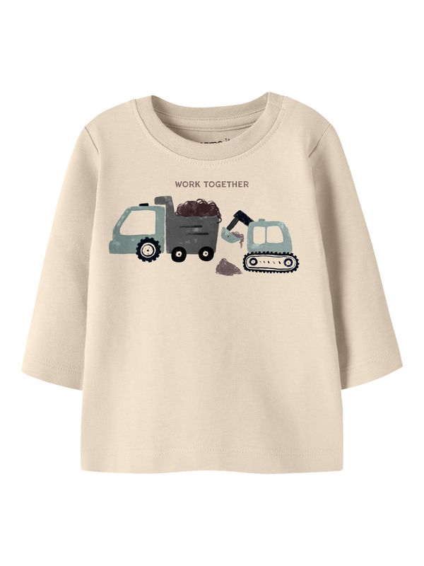 Baby longsleeve met bouwvoertuigen – beige | 13257382