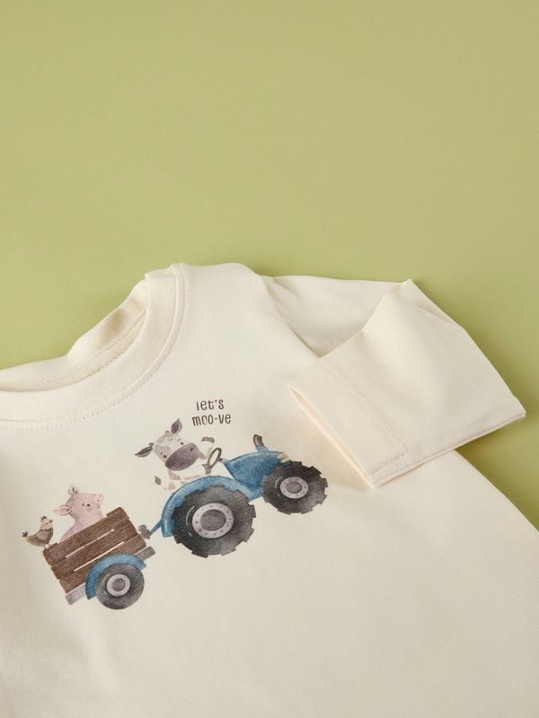 Baby longsleeve met tractor en dieren – off white | 13258039