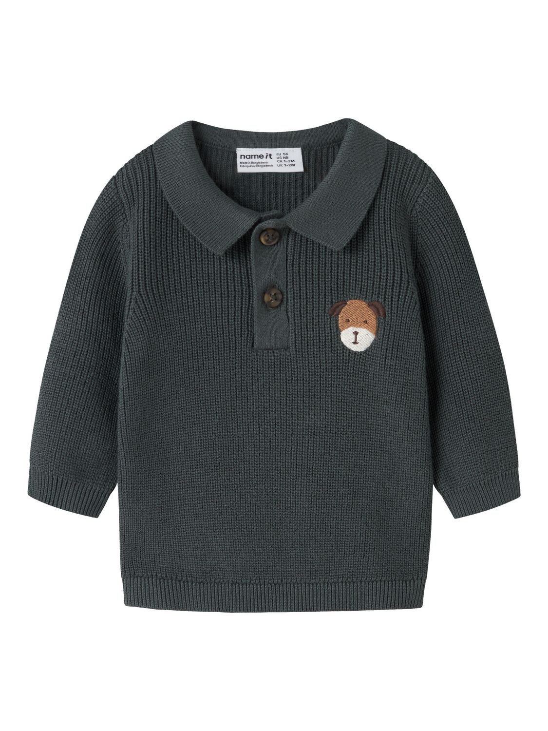 NAME IT Baby Gebreide Polo 13251677 – Donkergroen met Hondendetail