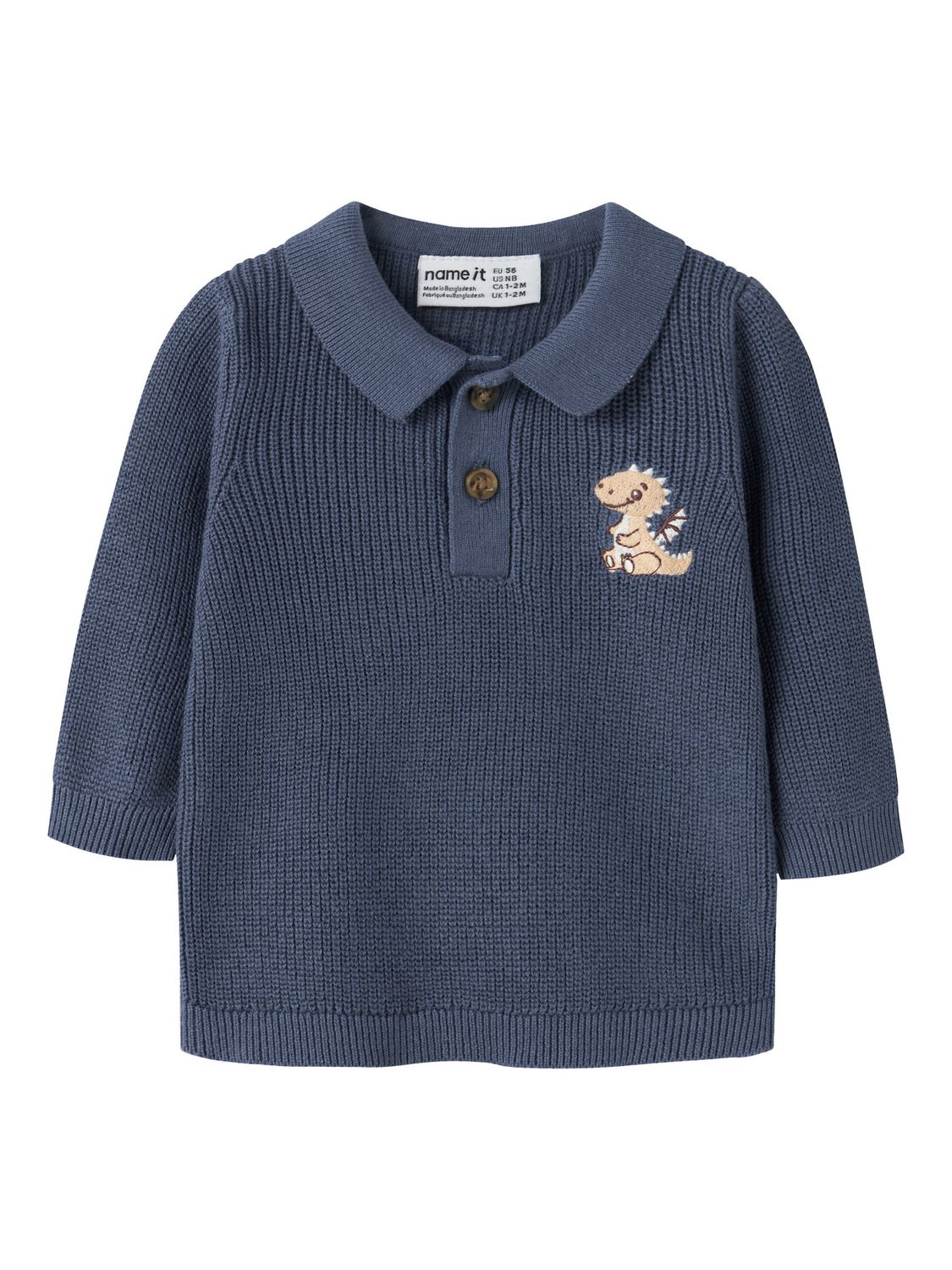 NAME IT Gebreide Polo Trui Blauw met Dino – 13257230