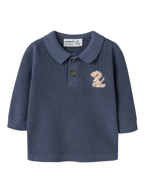 NAME IT Gebreide Polo Trui Blauw met Dino – 13257230