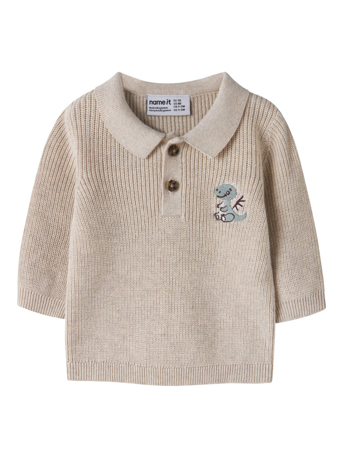 NAME IT Gebreide Polo Trui Beige met Dino – 13257230
