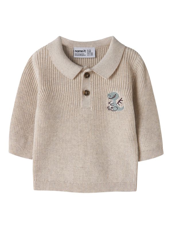 NAME IT Gebreide Polo Trui Beige met Dino – 13257230