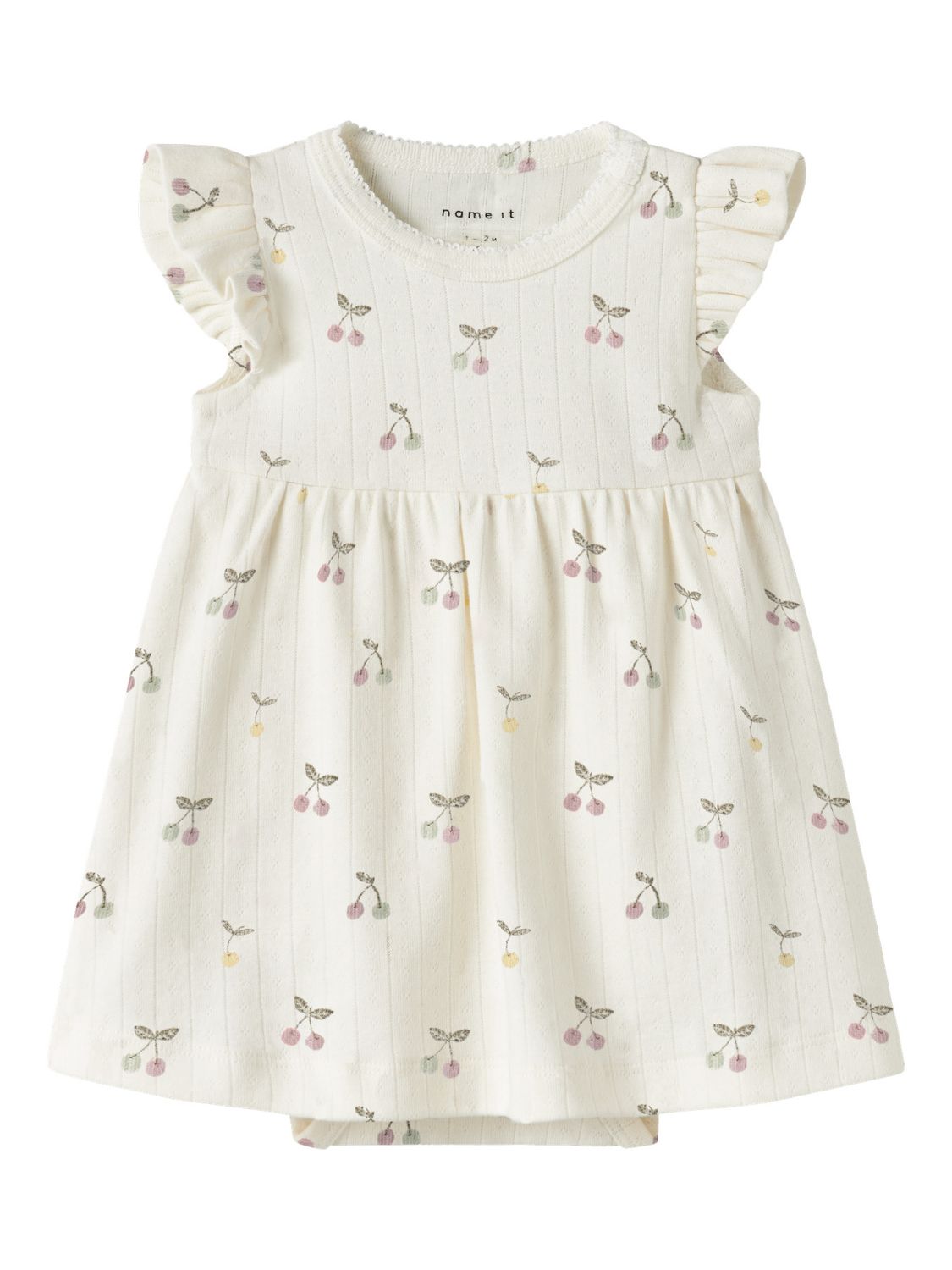 NAME IT Baby Meisjes Jurk met Kersenprint en Ruffles – Crème 13254405