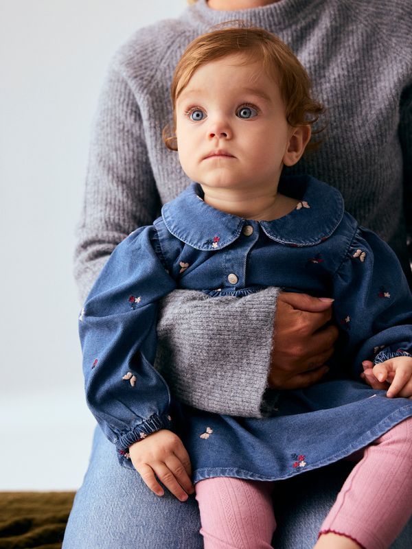 NAME IT Baby Meisjes Denim Jurk met Borduursels – Blauw 13255131