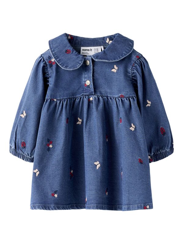 NAME IT Baby Meisjes Denim Jurk met Borduursels – Blauw 13255131