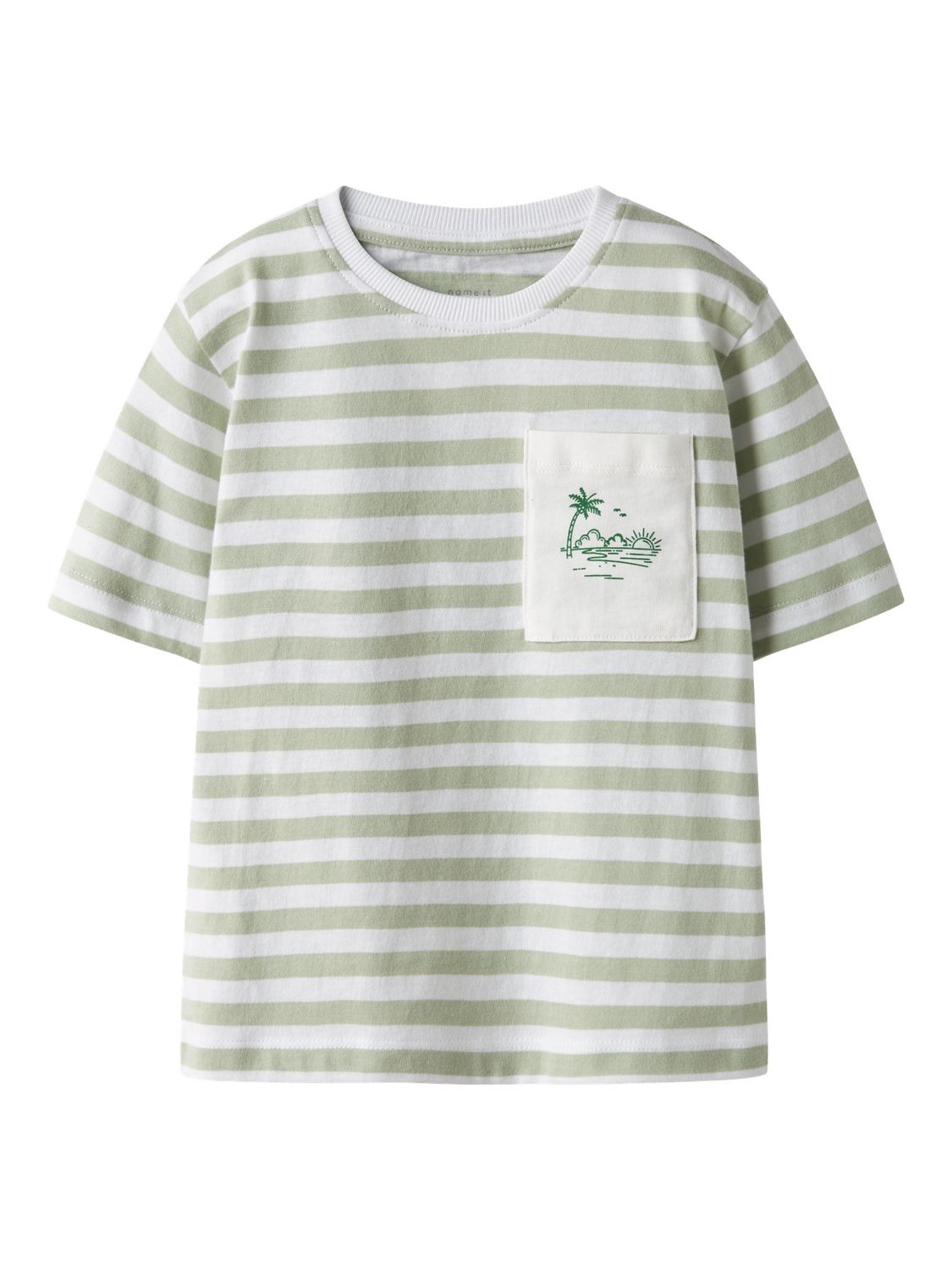 NAME IT 13251048 Gestreept T-shirt Palmboom Lichtgroen/Wit