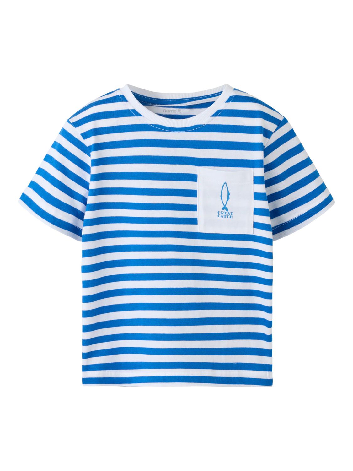 NAME IT 13251048 Gestreept T-shirt Great Catch Blauw/Wit