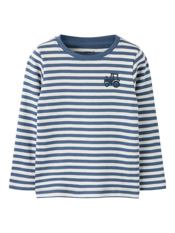 13225095 NAME IT Gestreept Shirt met Tractor – Blauw/Wit