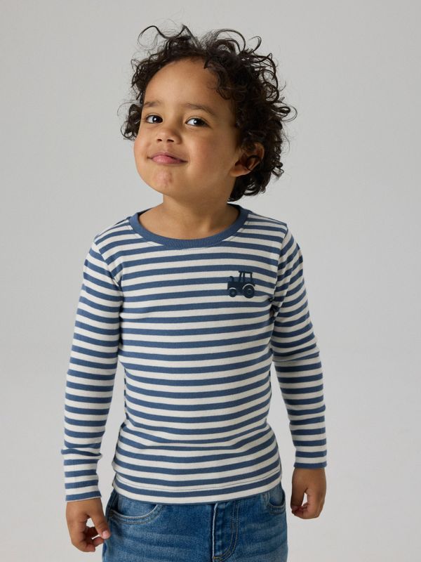 13225095 NAME IT Gestreept Shirt met Tractor – Blauw/Wit