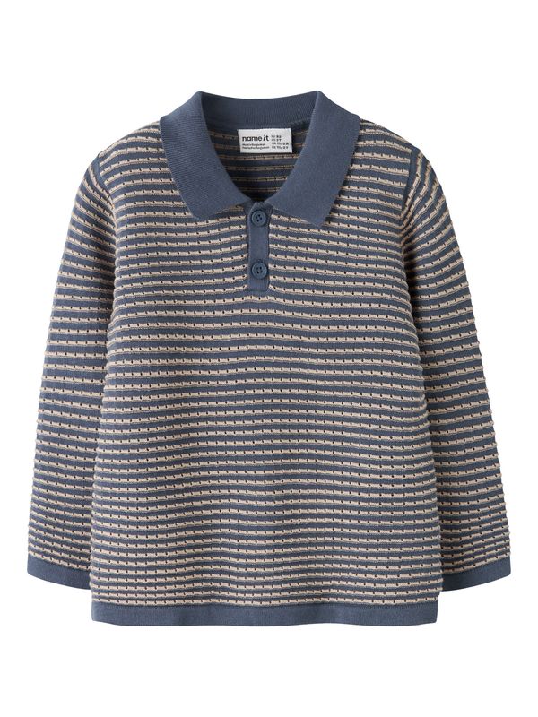 13257430 NAME IT Gebreide Polo Trui Gestreept – Blauw/Beige