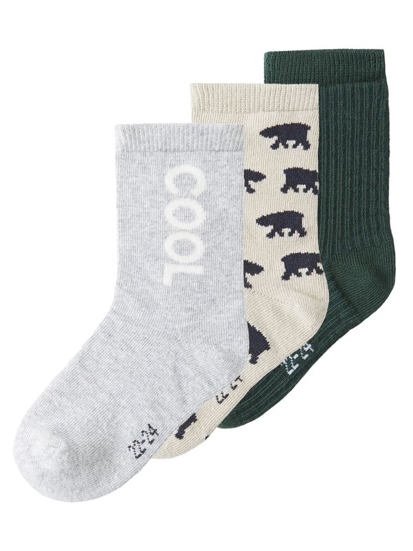 13232256 COOL Socks 3-Pack – Grijs, Offwhite &amp; Donkergroen met Berenprint