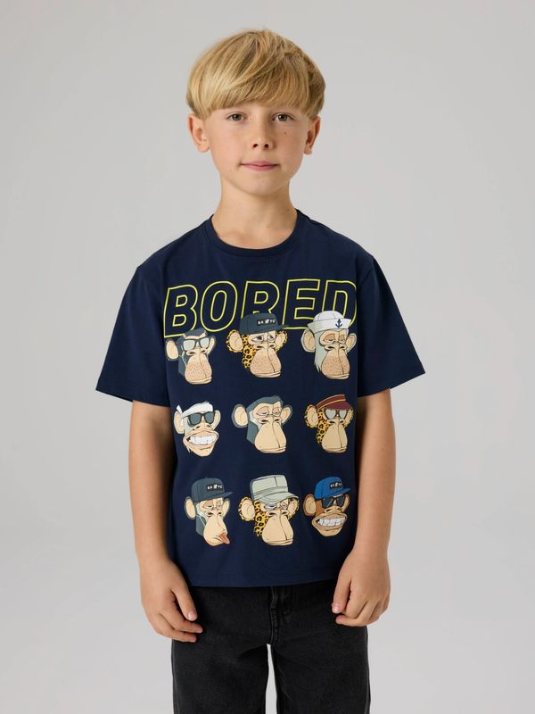 13252196 T-shirt Jongens Donkerblauw met Bored Monkey Print