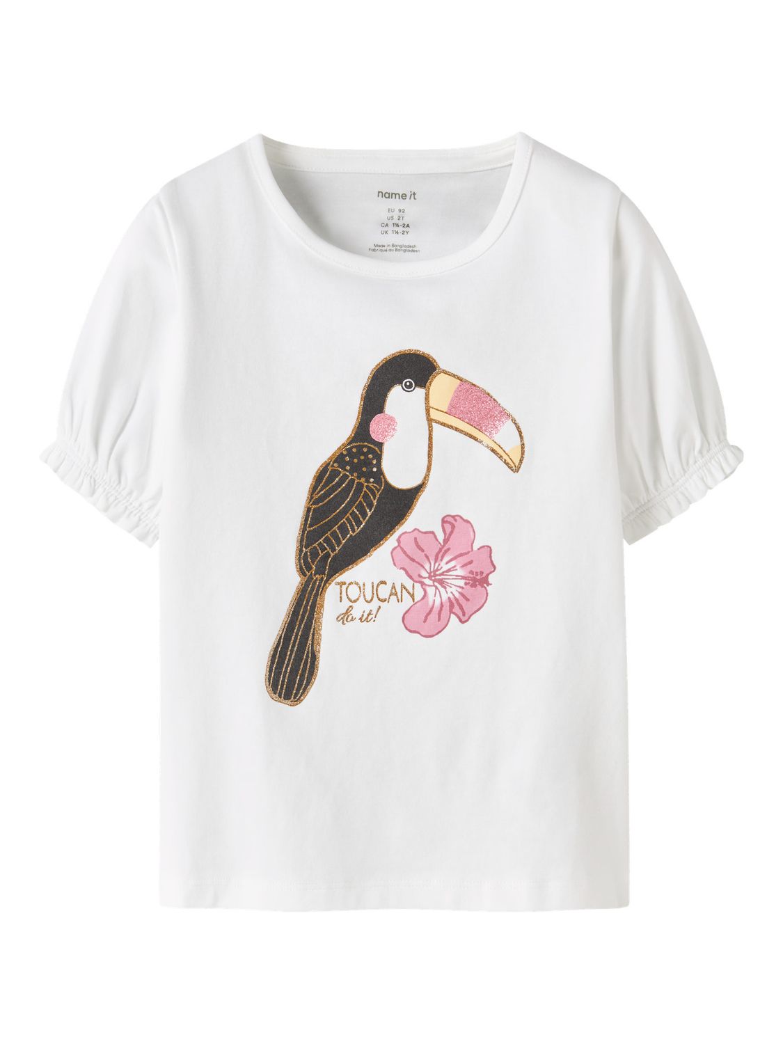 13255936 – Name It meisjes T-shirt met toekanprint en pofmouwen