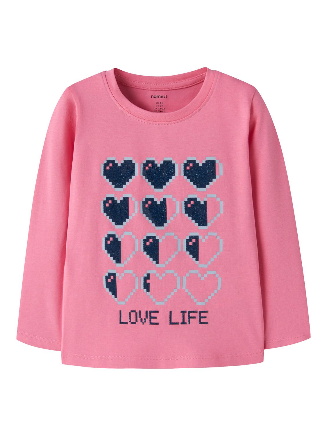 13258363 – Name It roze meisjes longsleeve met pixelhartjes print